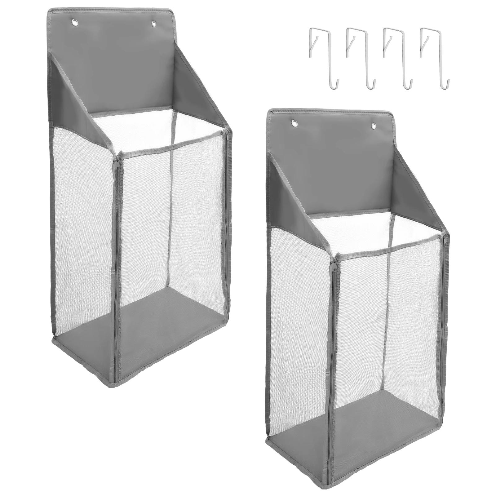 2Pcs Foldable Wall Hanging Mesh Laundry Basket Over the Door Laundry Hamper Portable Hanging Hamper For Bathrooms And Dormitory 2Pcs серый