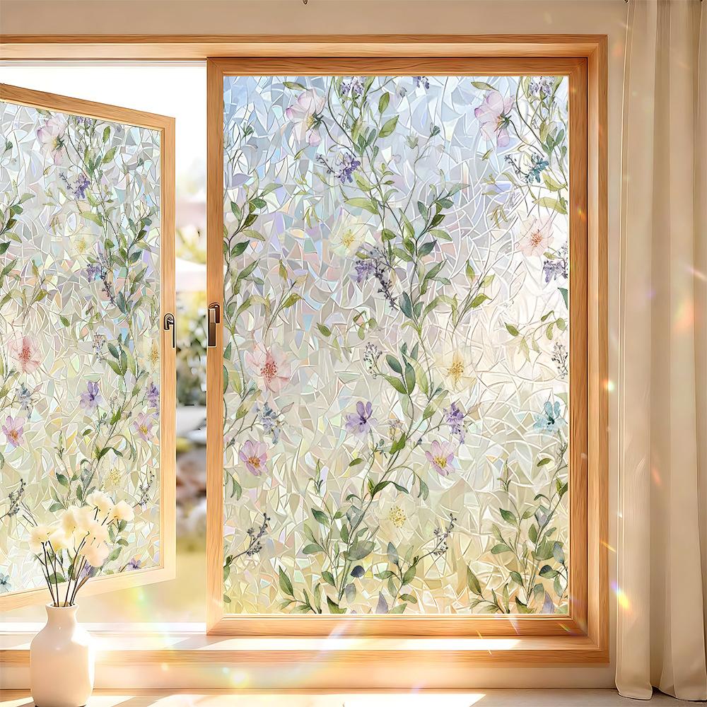 

Plant Floral Window Sticker Glass Film Decorative Privacy Static Cling Film for Home Office Bathroom Window Door Partition One Size