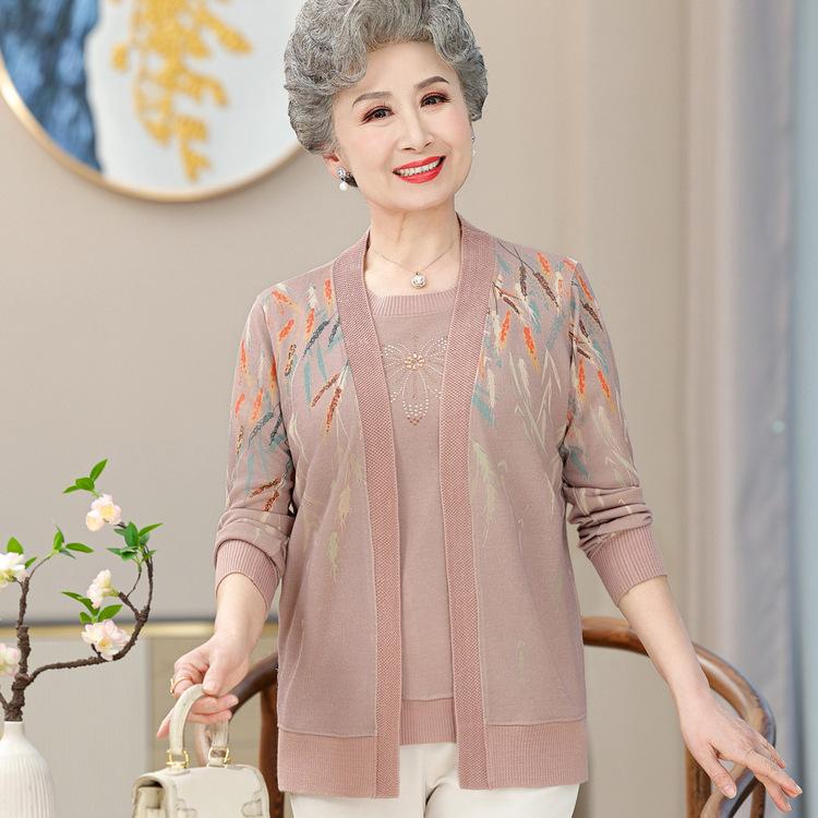 

Раннеосенний новый вязаный свитерный комплект для женщин среднего и пожилого возраста, модный свитер-шаль, комплект из двух предметов для модной бабушки, осенний костюм 4XL