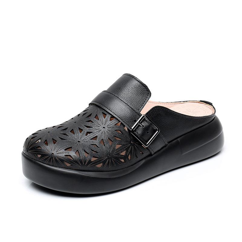 Fashion GKTINOO Roman Summer Mule Shoes Women Genuine Cow Leather Soft Sole Buckle Strap Female Sandal Slippers Handmade