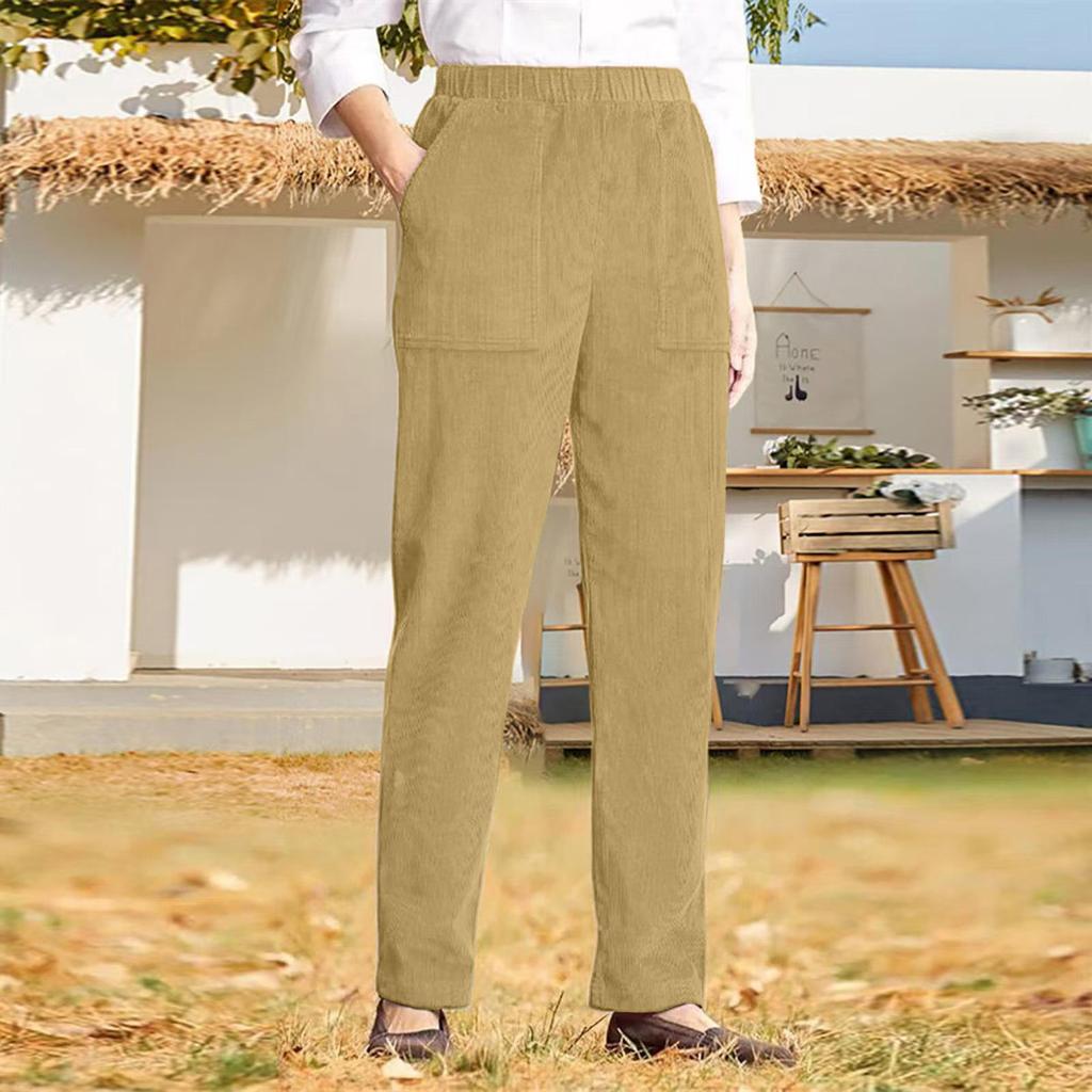 Women's Autumn/Winter Corduroy Elastic Waist Straight-Leg Pants