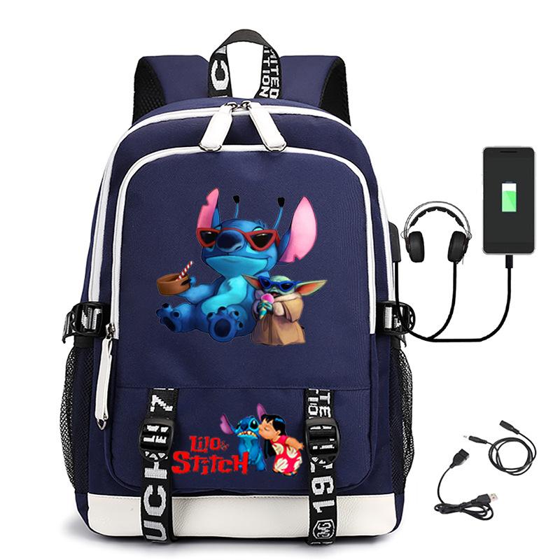Large Capacity Backpack Printed Student USB School Bag