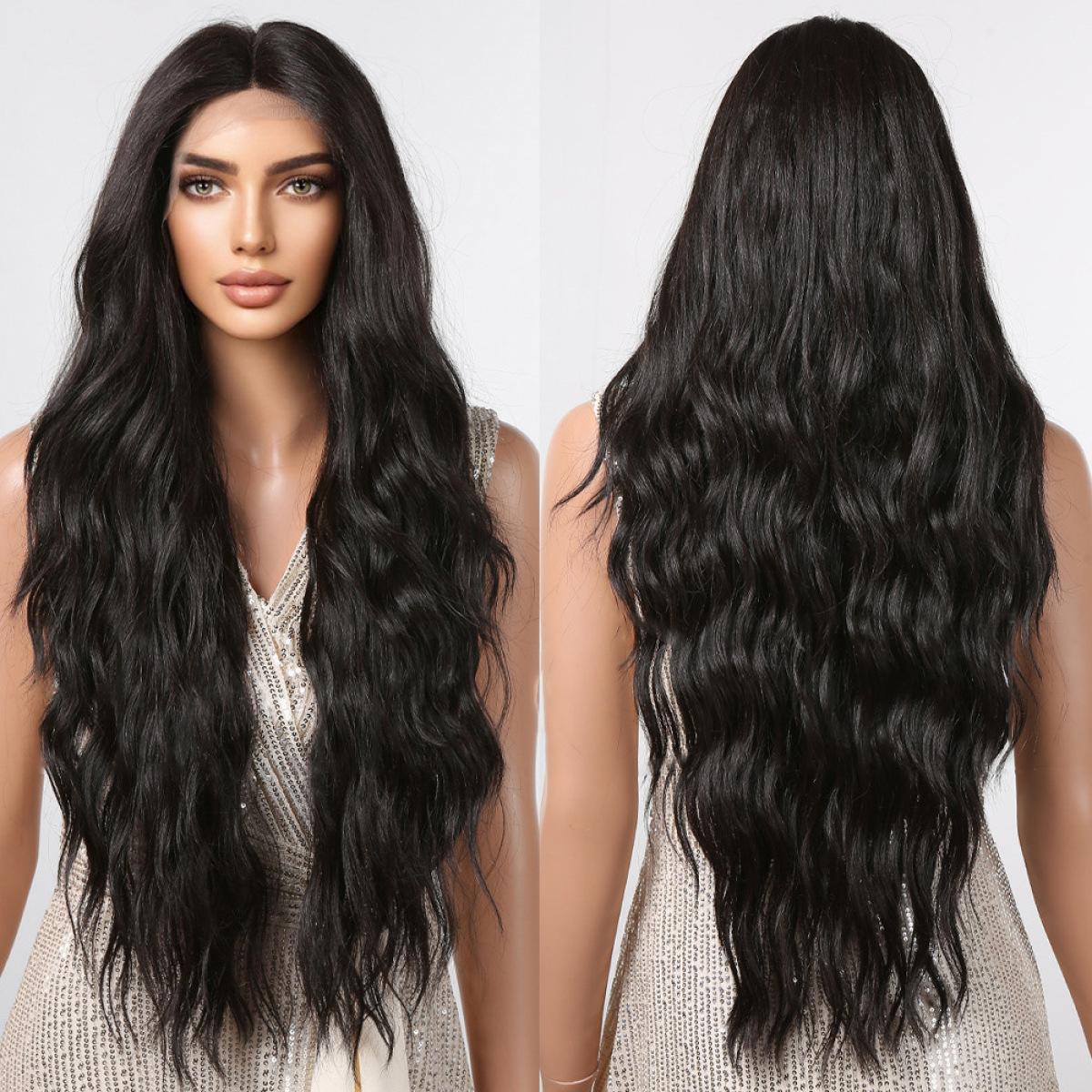 

Женский искусственный парик, 72 см, черный парик, длинный кудрявый парик, Т-образный передний кружевной парик, головные уборы, красивое украшение, парик канекалон 72cm чёрный
