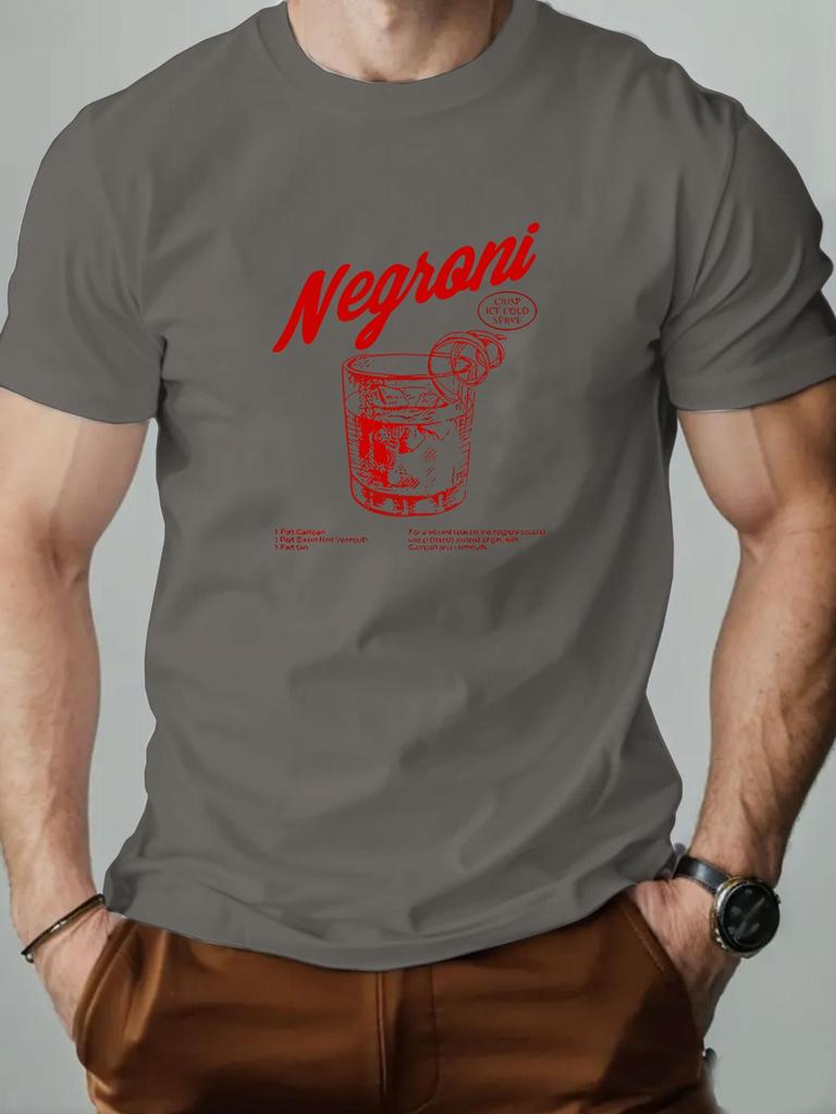 2025 New Mens Cotton Short Sleeve Tshirt Negroni Cocktail Graphic Print Black Casual Fashion Top For Daily  Party Wear