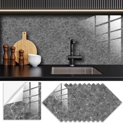 10 sztuk szare płytki marmurowe naklejki szafa kuchenna łazienka Home Decor samoprzylepne kryształowe twarde Film artystyczne naklejki ścienne