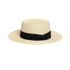 Women's French Summer Straw Hat, Large Brim, Ribbon, Flat Top, Outdoor Travel Sun Protection