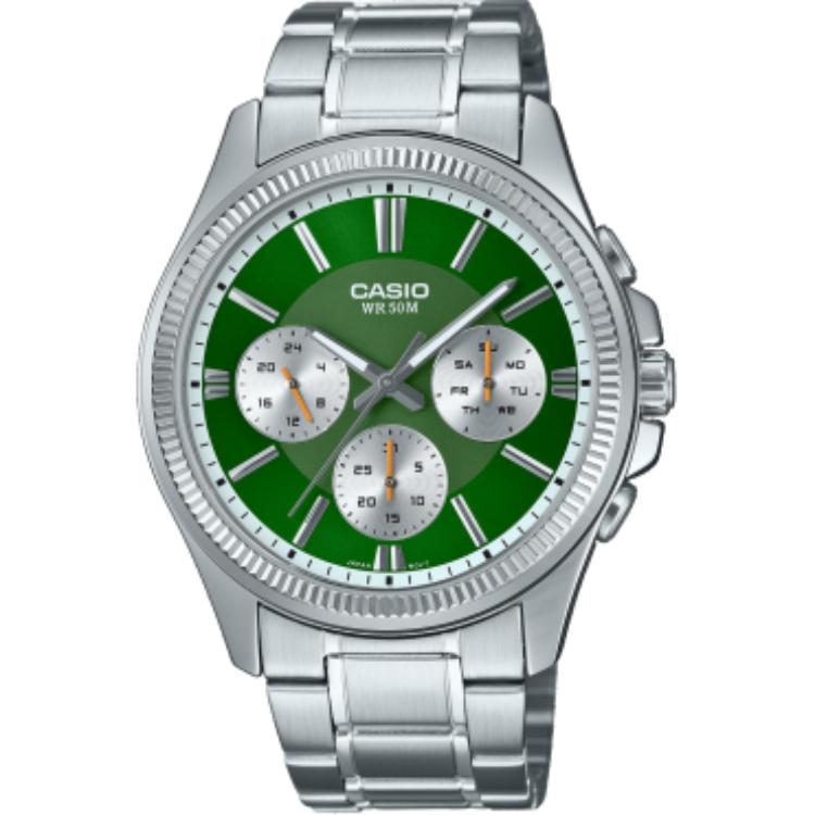 CASIO Quartz Movement Stainless Steel Strap Watch Unisex Green Dial MTP-1375D-3AV Green Dial