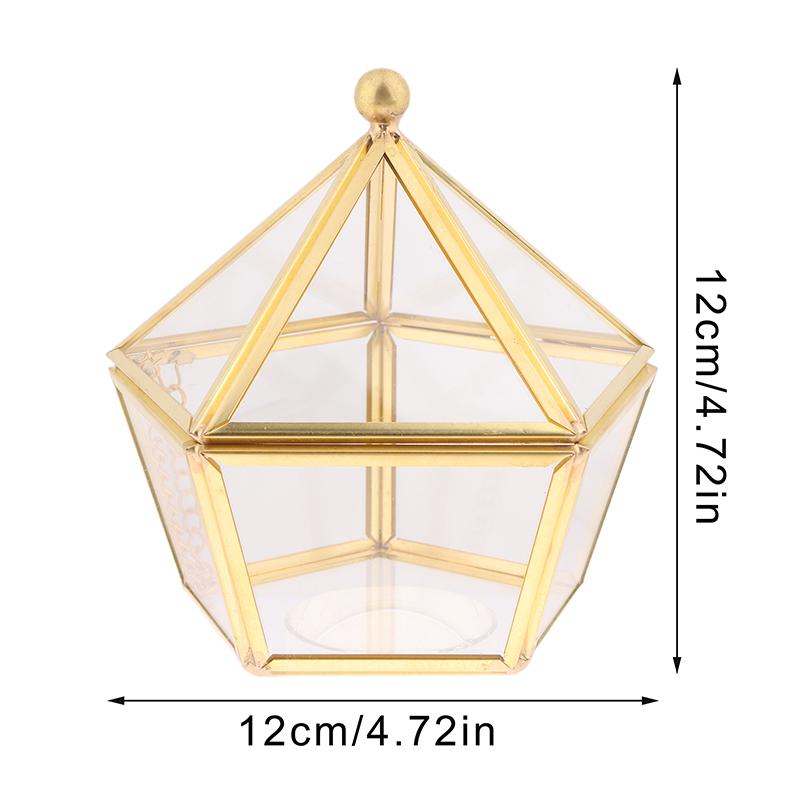 Pentagon Gjennomsiktig Smykkeoppbevaringsboks Geometrisk Klar Smykkeutstillingskasse Ring Øredobb Organizer Holder Bordplatebeholder