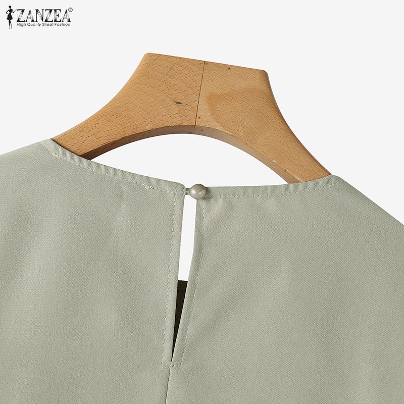 ZANZEA Women Casual Round Neck Long Sleeve Lace Crochet Splice Blouse