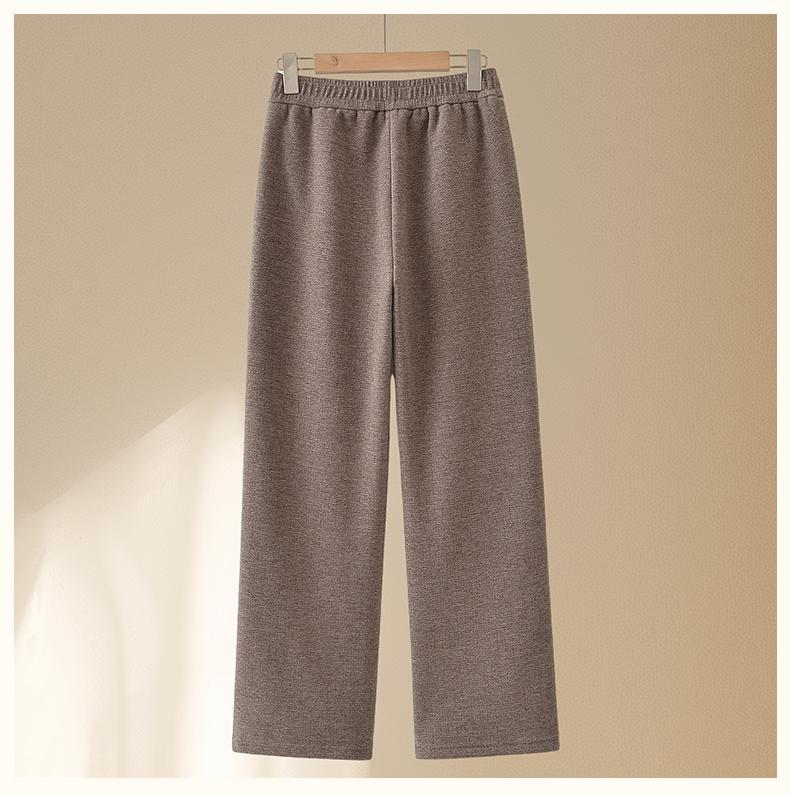 Middle-aged Women's High Waist Velvet-Lined Straight-Leg Warm Wool Pants