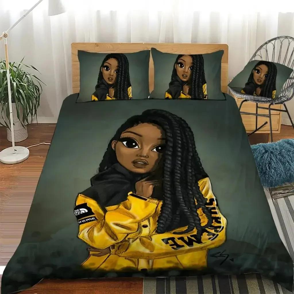

African Beautiful Girl 3D Printed Bedding Set Duvet Covers Pillowcases Comforter Bedding Set Bedclothes Bed Linen(NO Sheet) 70x133cm