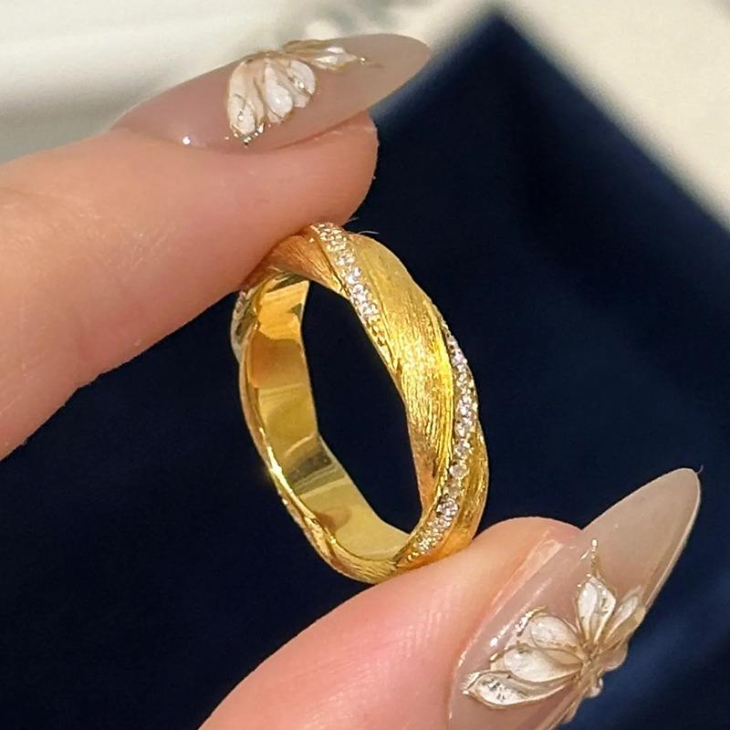 Classics Design Diamond Studded Brushed Winding Ring High Quality Charms Retro Rings for Women  Adjustable Opening