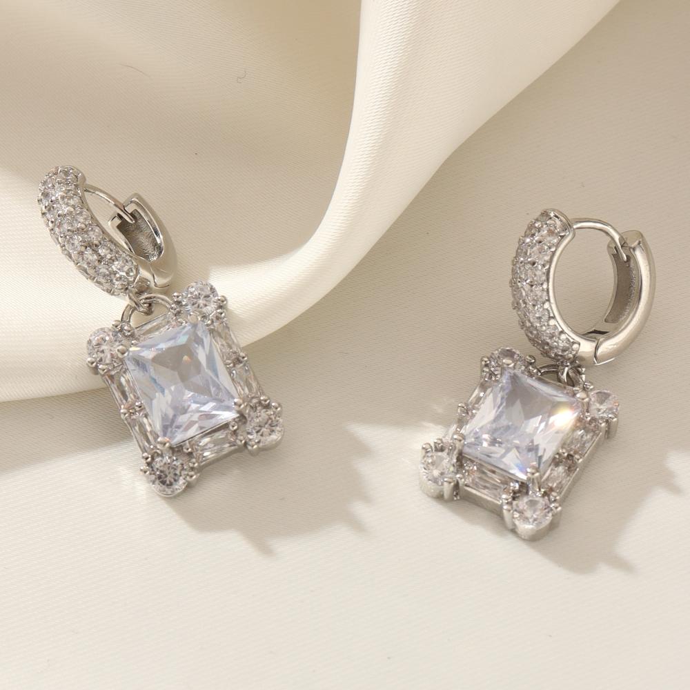 1 Pair Fashion Square Dangle Earrings for Women Cubic Zirconia Jewelry Daily Wedding Party Accessories