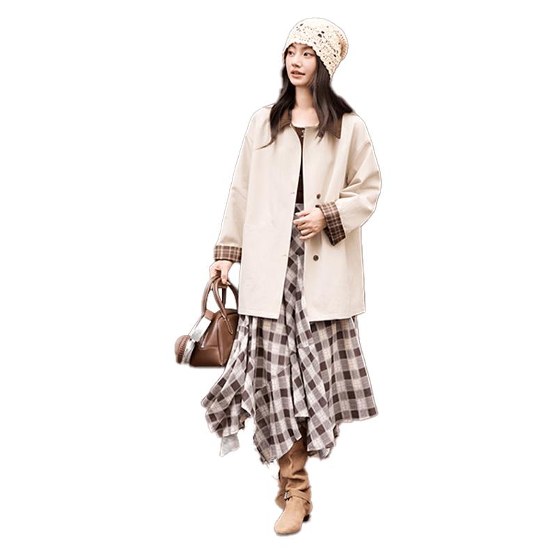 Women s Color-Blocked Lapel Trench Coat M