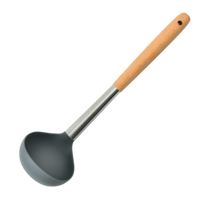 Silikon-Küchenutensilien-Set: 3-teiliger Holzgriff - Spatel, Bratspatel, Schöpfkelle und Schaumlöffel