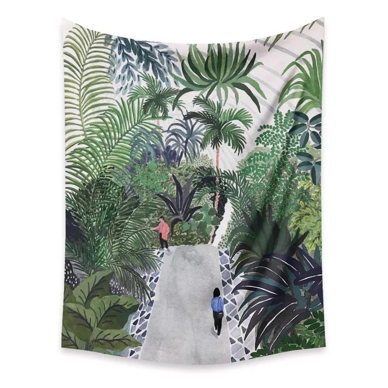 Retro Comic Green Plant Tapestry Home Wall Decoration Tapestry Bedroom Living Room Tapestry