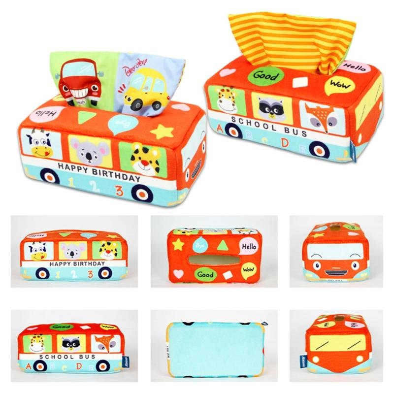 Tissue Box Toddler  Toy Babies Sensory Toy with Crinkle Paper & Rainbow Dance Scarves Infants Learning Toy