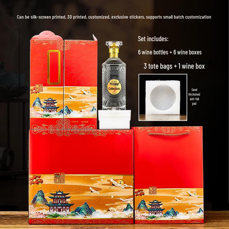 Gradient Baijiu Glass Bottle: 500ml Leak-Proof, Sealed Collectible Wine Container with Gift Box Packaging (Empty).