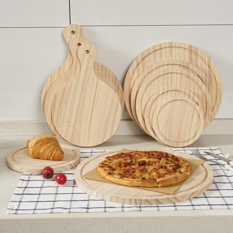 Japanese Style 10-inch Pine Wood Pizza Serving Plate with Handle