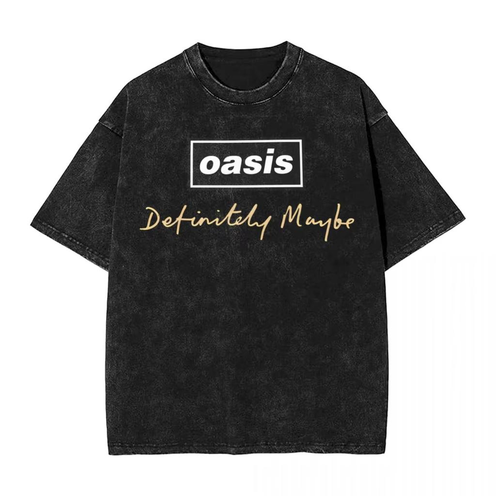 Men OASIS Live Tour Vintage Oversized Washed T-Shirts Summer Cotton Short Sleeve Definitely Maybe Rock Band Albums Streetwear Tees
