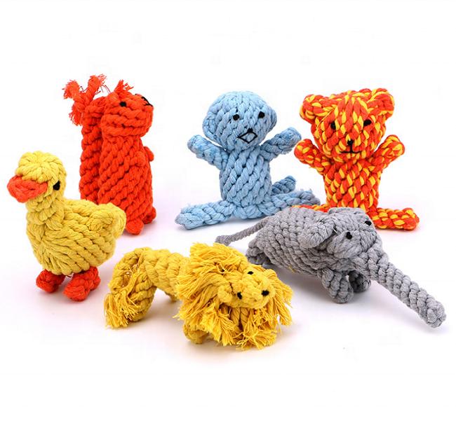 High Quality Durable Small Animals Design Recycled Cotton Braided Rope Chew Pet Tough Squeaky Dog Chew Toys
