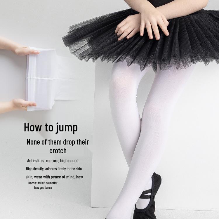 Girls' Anti-Snag, Non-Slip, High-Elasticity White Dance Stockings