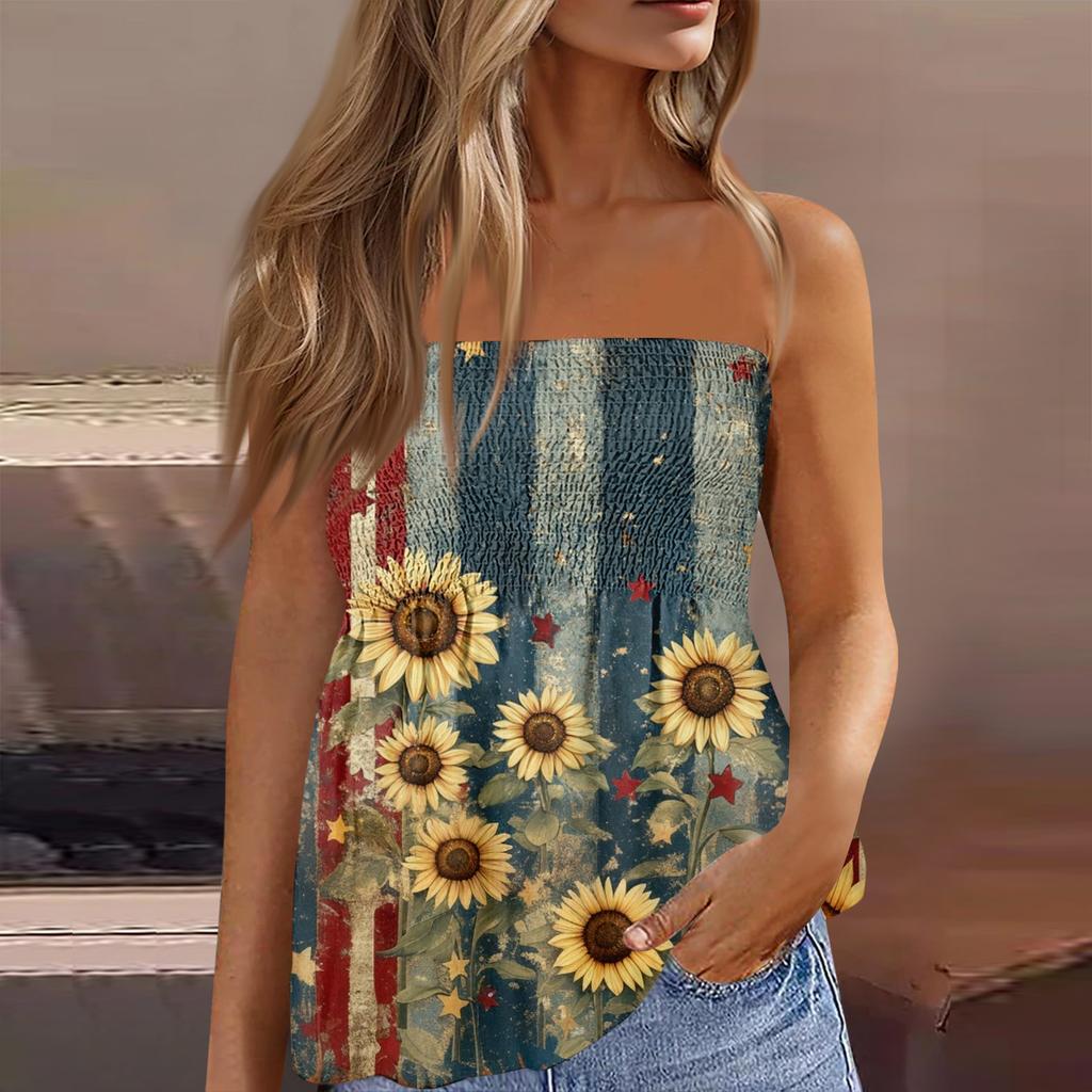 Tube Tops For Women,Cute Sexy Off Shoulder Print Sleeveless T-Shirt