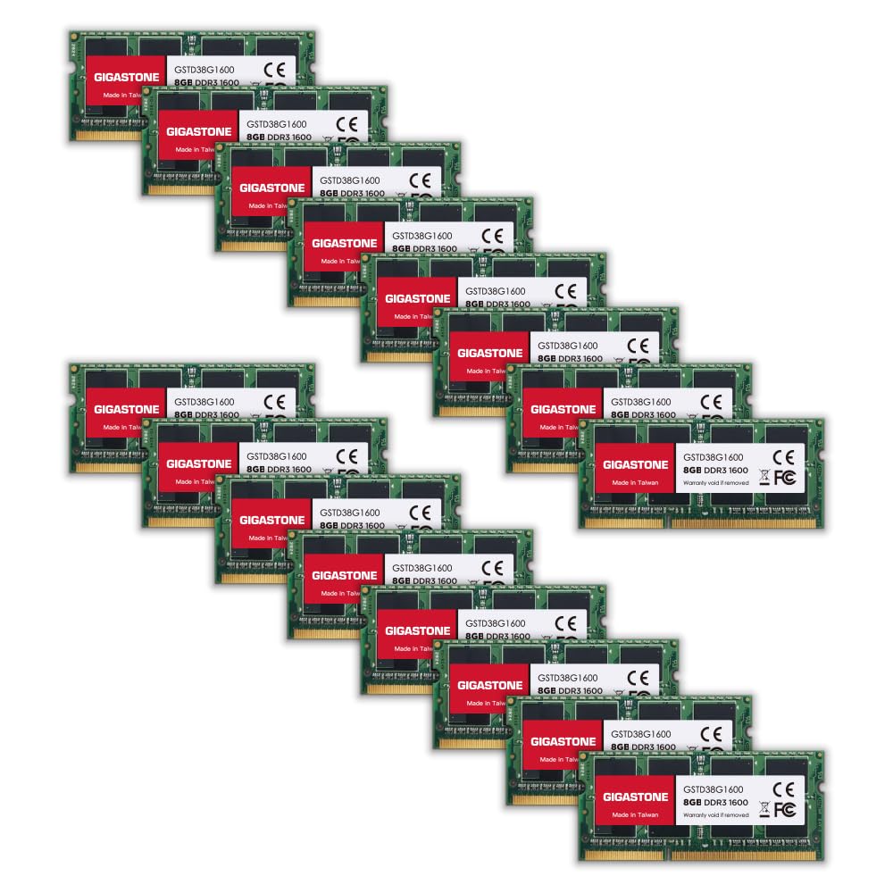 

GIGASTONE 8GBx16 1600MHz CL11 2Rx8 SODIMM 204 Pin Unbuffered Laptop Module Memory Module Upgrade [Memory DDR3] (Комплект 128 ГБ) DDR3/DDR3L (1333 МГц) PC3-12800