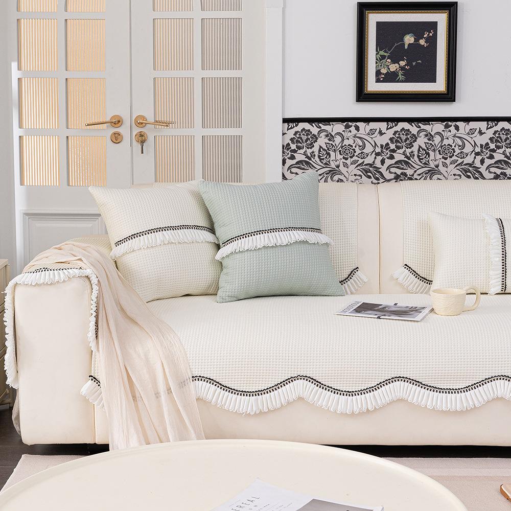 Summer Special-Shaped Cool Knitted Straight Row Sofa Cushion  New High-Grade Seat Cushion Non-Slip Light Luxury Cover Backrest Towel