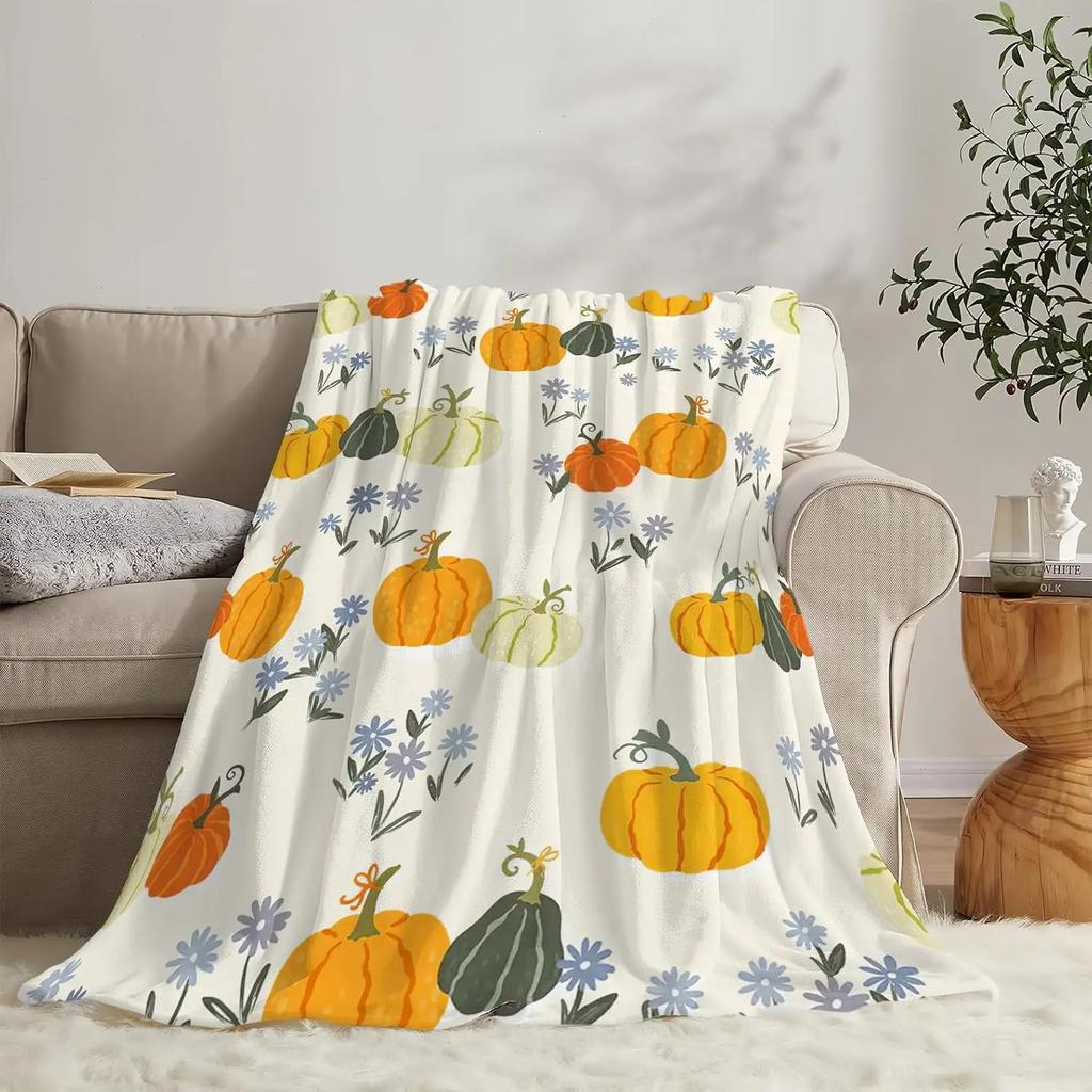 Fall Decor Pumpkin Blanket – Autumn Harvest Fleece Throw, Soft Cozy Plush Warm for Girls, Kids, Adults, Couch, Travel