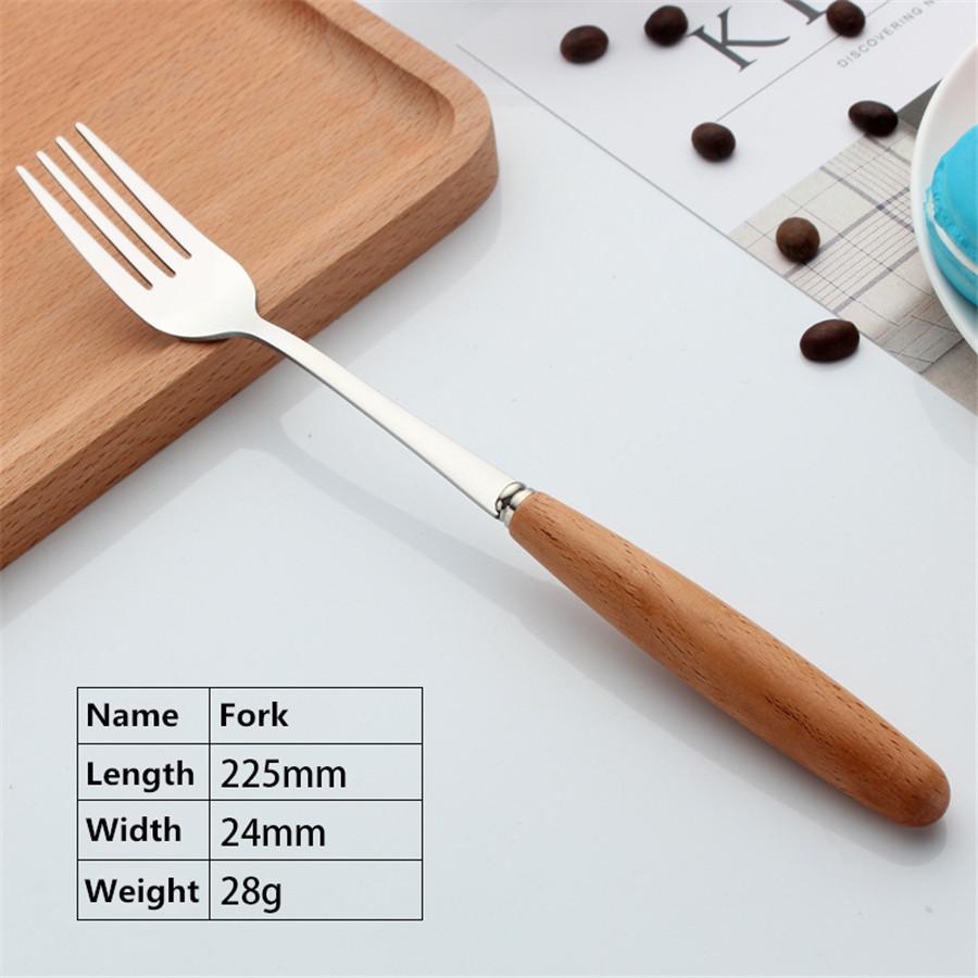 Beech Wood Handle Stainless Steel Western Tableware Steak Dessert Coffee Cooking Knife Fork Spoon Dinning Room Creative