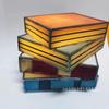 Stained Glass Stacked Book Nightstand Colorful Resin Vintage Desk Table Home Study Reading Lamp Bedroom Decoration