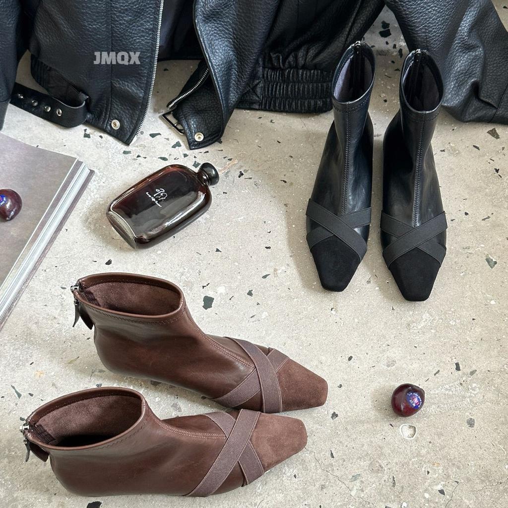 Flat short boots women's low heels 2025 autumn and winter new boots square head women's boots short boots niche thin boots Martin boots