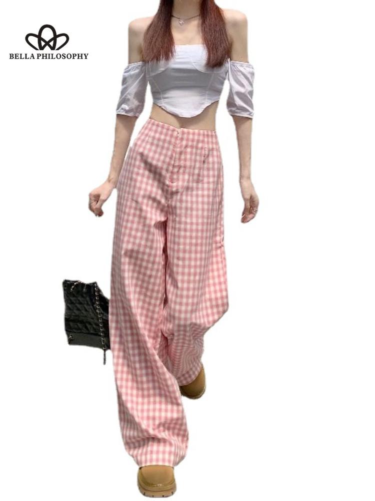 Kvinner Ny Høy midje Løs Sommer Bukser med brede ben Hot Salg Uformell mote Beskårne bukser kvinne moteklær