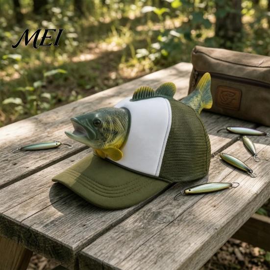 Breathable Mesh Trucker Hat Bass Fish Hat, Realistic 3D Novelty Cap, Adjustable Fishing Cap Sun Hilarious for Men Anglers Outdoor Camping Design