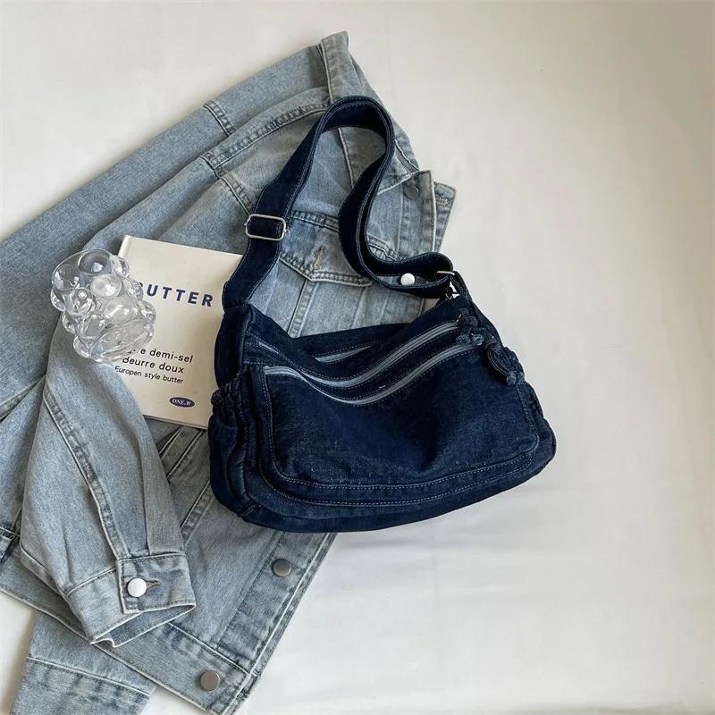 Džínová taška pro ženy, tašky tote, velká taška přes rameno s nastavitelným popruhem, elegantní crossbody nákupní taška na knihy, módní