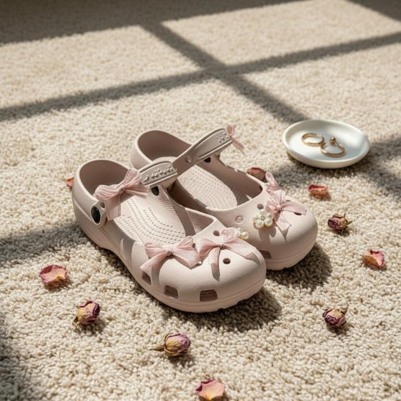 8Pcs/Set Balletcore Pink Bowknot Shoe Charms Women Cute Pearl Floral Summer Sandal Decorations Diy Accessories