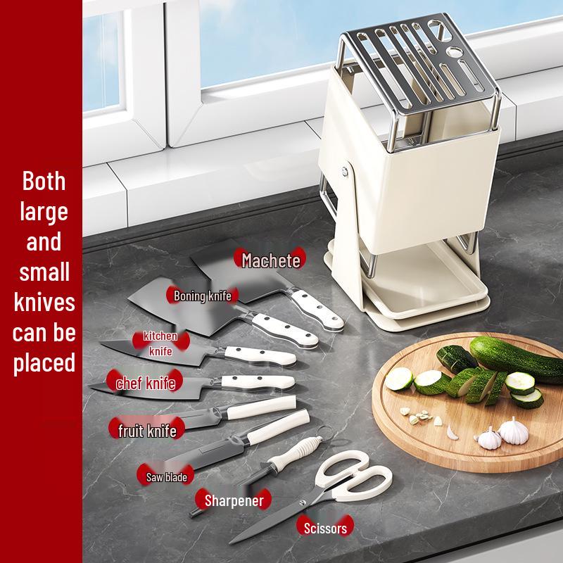 Rotating Multi-functional Countertop Knife & Chopstick Storage Rack with Integrated Draining