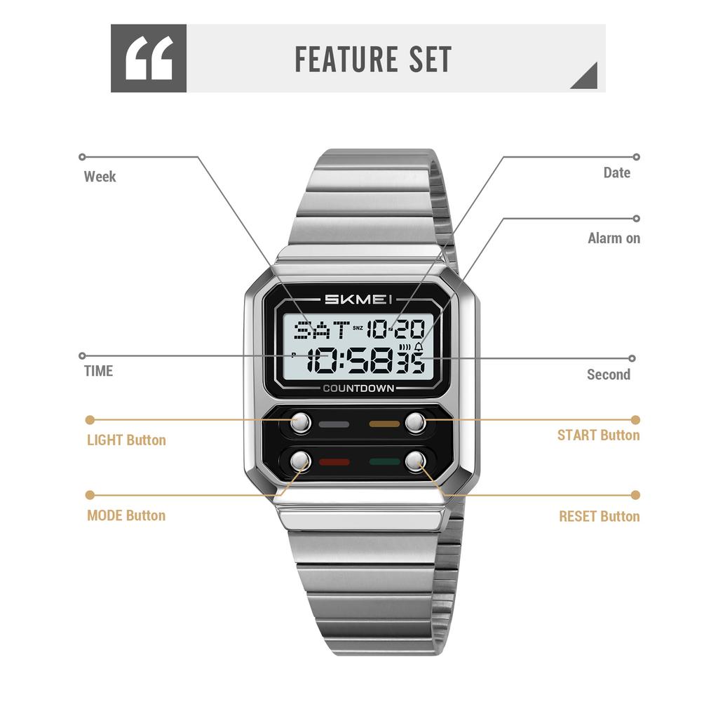 SKMEI 2448 Business Men Retro Luxury Time Digital Electronic Watch For Women Student Waterproof Chrono Wristwatch Simple Clock