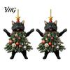Cute Animal Tree Decor 2Pcs Christmas Cat Acrylic Ornament, 2D Flat Kitty Hanging Pendant with Indoor Holiday Ornaments Santa Hat Decor, Car Rearview
