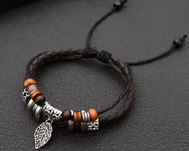 Braided Wrap Leather Bracelets for Men Vintage Charm Beads Wristband Rope Bracelet