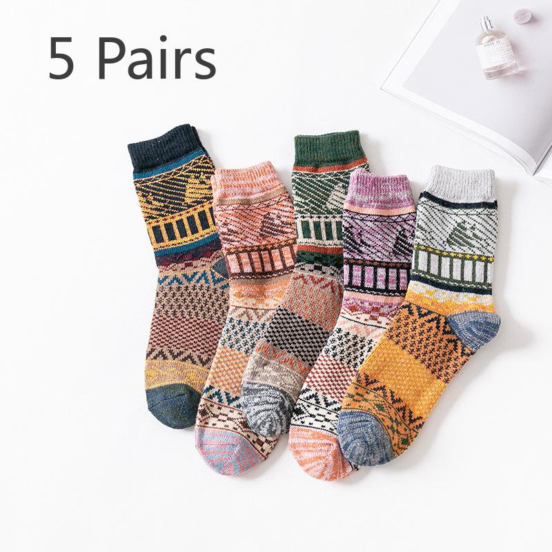 5 Pairs of Thick Woolen Socks for Men, Winter Sail Thick-lined Men's Mid-calf Socks