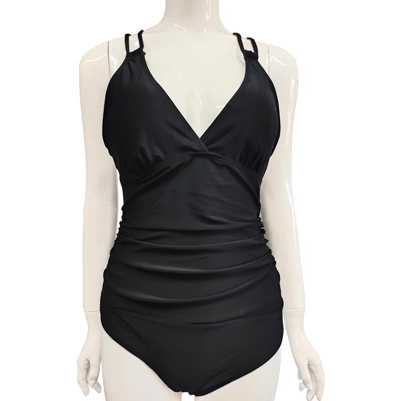 

Женский европейский и американский купальник-треугольник с контролем живота и сексуальными перекрещенными бретелями на спине L чёрный