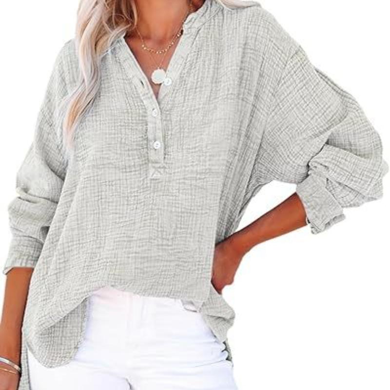 Fashion Spring Pleated Button Long-sleeved T-shirt Solid Color Blouse Blouse Loose Pullover