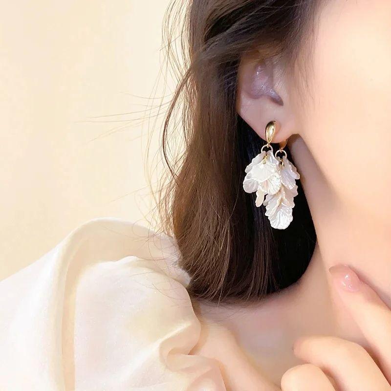 Korea New Design Fashion Jewelry Resin Shell Fringe Front And Back Earrings Elegant Women Beach Party Accessories