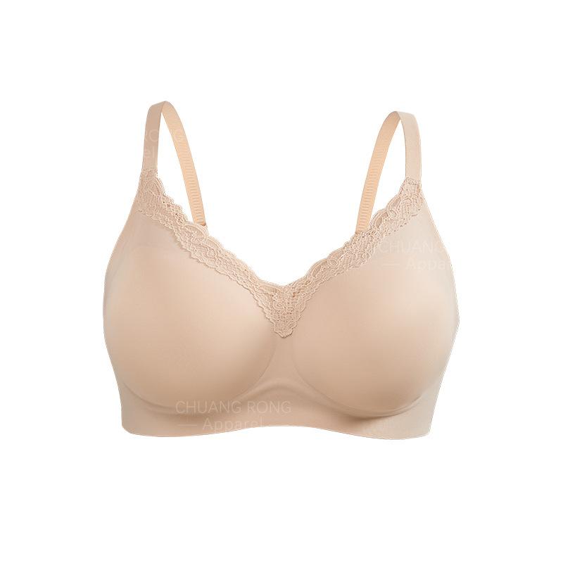 

Jelly glue support seamless underwear women s V-neck lace splicing gathering comfortable upper support no steel ring bra S