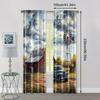 2pcs, Pattern Curtains Farmhouse Windmill Canvas Art with Vintage Trucks Polyester (without Rod) Decorations Inside Use for