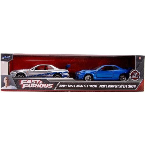 Fast & Furious Brian's Nissan Skyline GT-R R34 Silver & Nissan GT-R R34 Blue 1:32 Die-cast Car, Toys for Kids and Adults Product Category: Die-cast