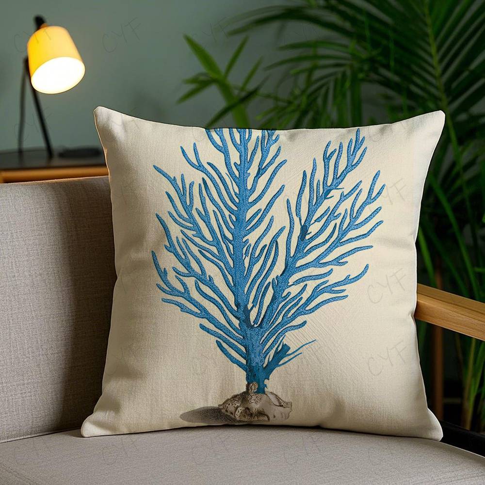 Blue Sea Creature Coral Shrimp Pillow Case Custom Printed Brushed Fleece Pillow, Baby Skin-Touch, Eco-Friendly Dye-Sublimation C