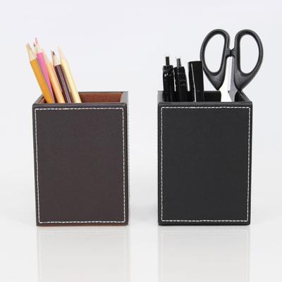 Stifthalter, weiße Nähte, Kunstleder, Schreibtisch-Organizer, wasserdicht, leicht zu reinigen, quadratischer Bleistifthalter